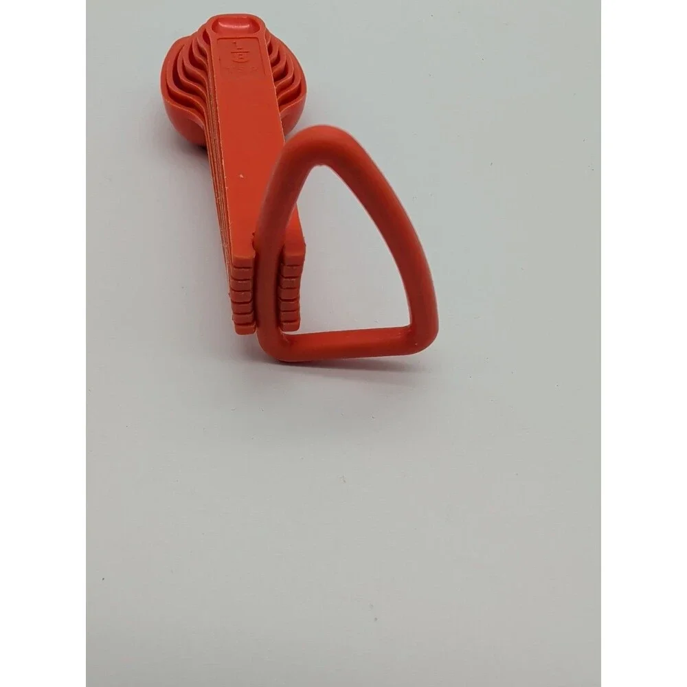 Vintage Tupperware Measuring Spoons Set Of 7 w/D Ring Orange Retro